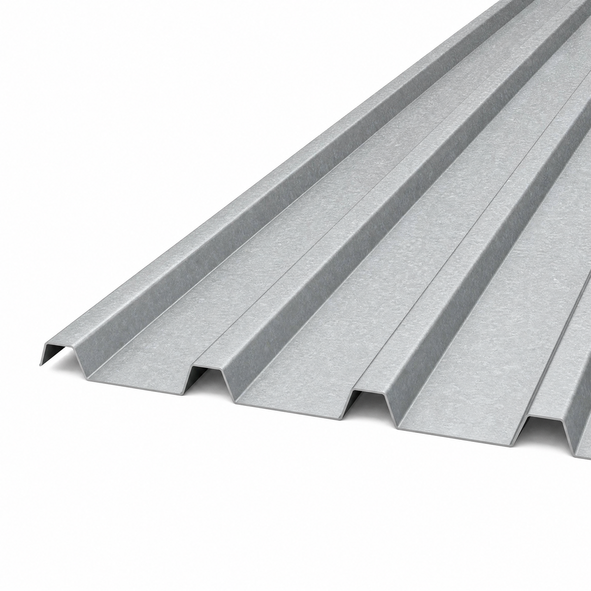 Trapezblech TR40 aus verzinktem Stahl mit tiefen Rippen, Packshot auf weissem Grund