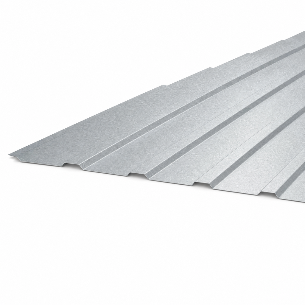 Trapezblech TR10 aus verzinktem Stahl, flaches Profil, Packshot auf weissem Grund